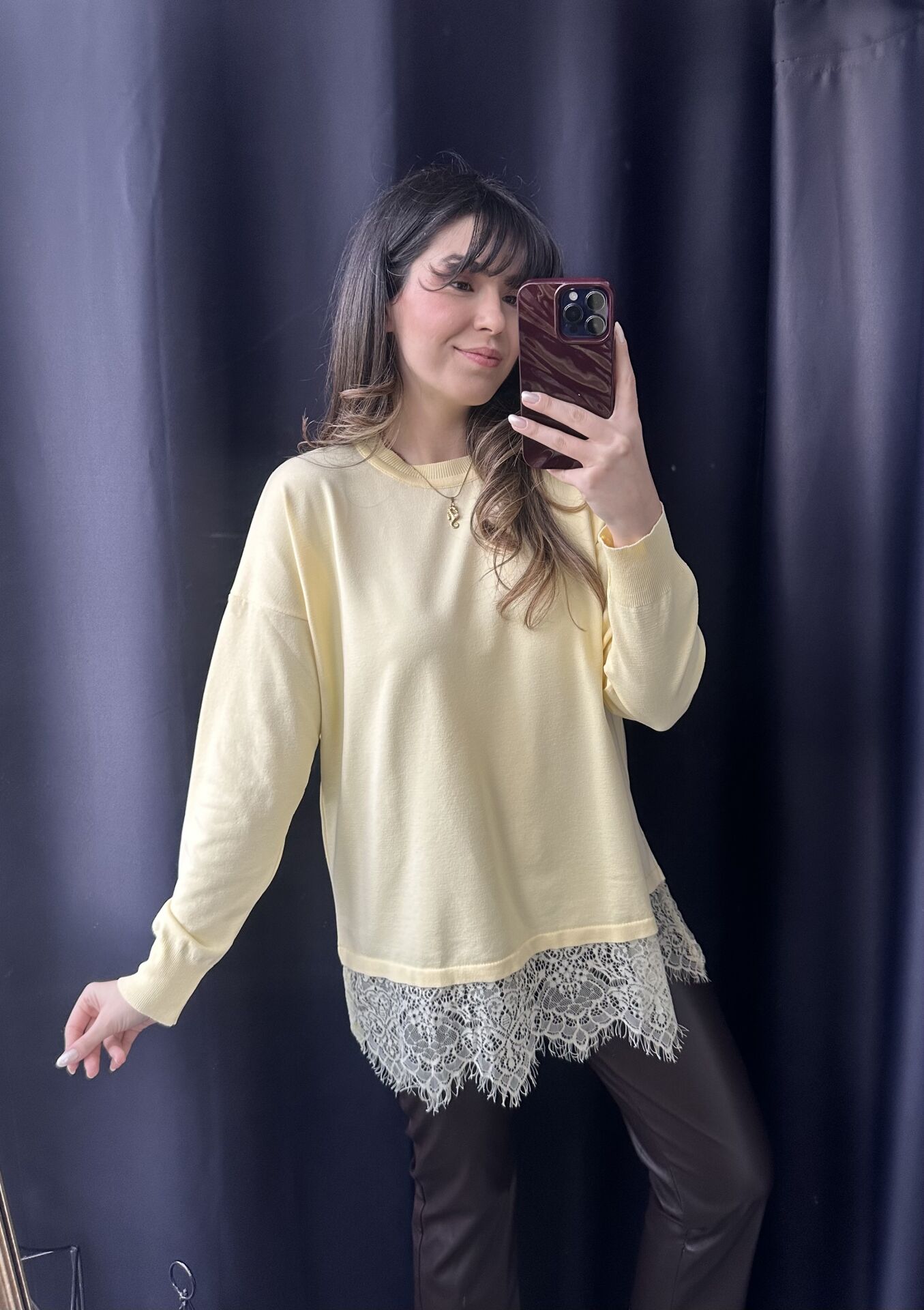 Sarı Dantelli Merserize Triko