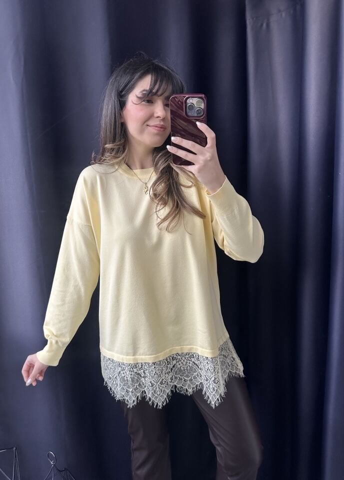 Sarı Dantelli Merserize Triko