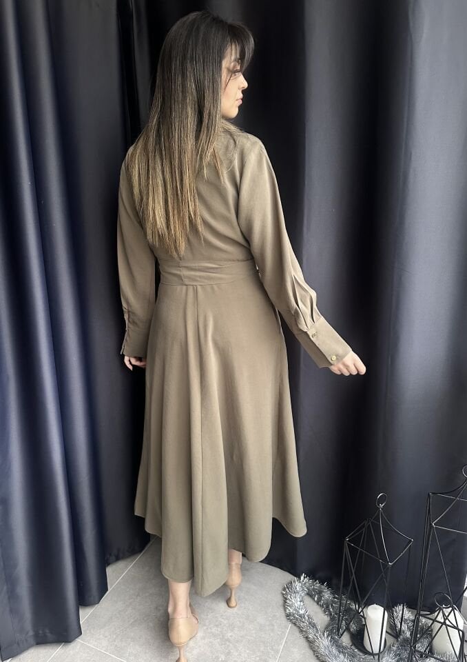 Haki Yeşili Tensel Gömlek Elbise
