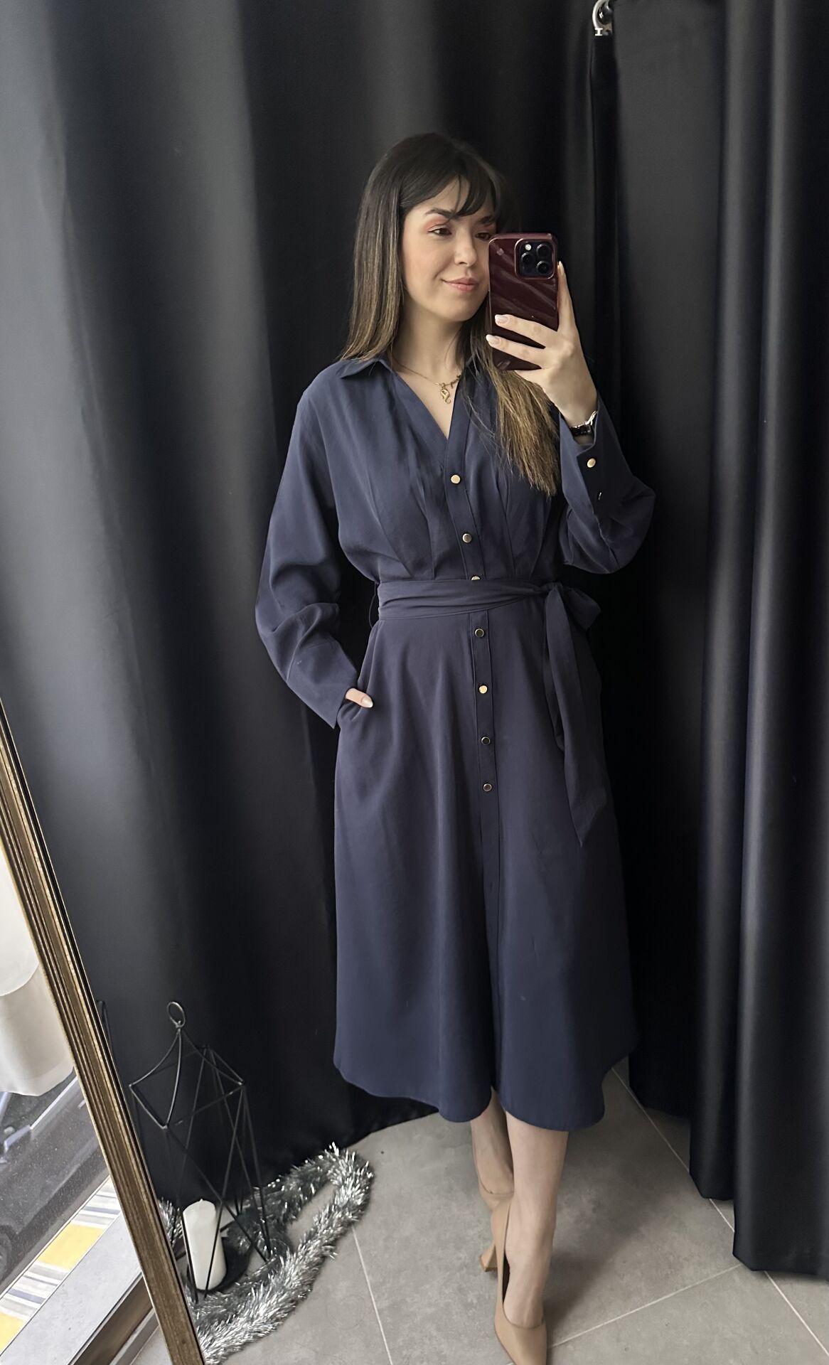 Lacivert Tensel Gömlek Elbise