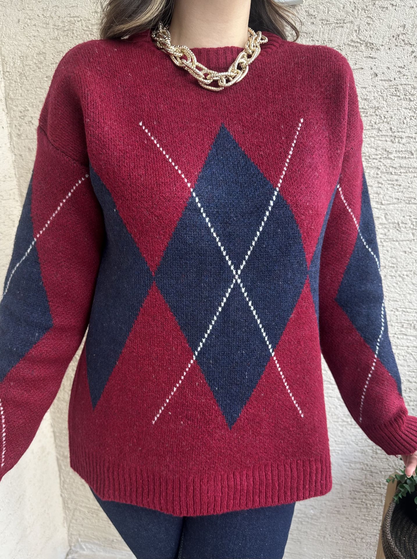 Bordo-Lacivert Baklava Desen Kazak