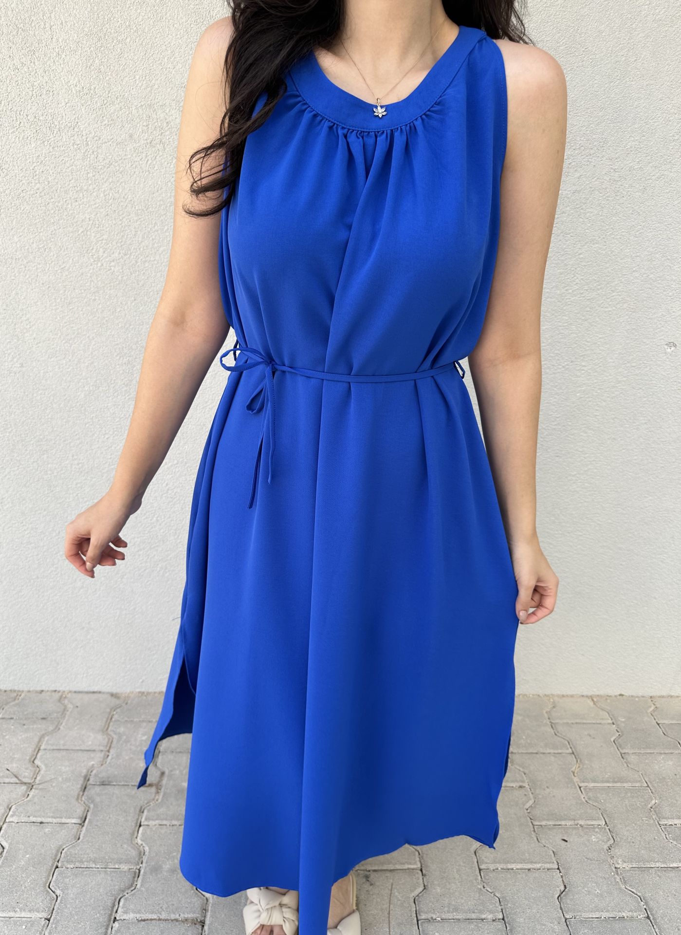 Saks Mavisi Halter Yaka Midi Elbise