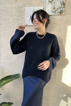 Lacivert Yumoş Balon Kol Kazak