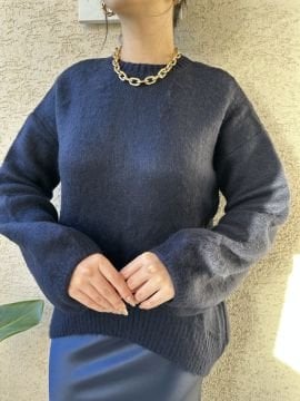 Lacivert Yumoş Balon Kol Kazak