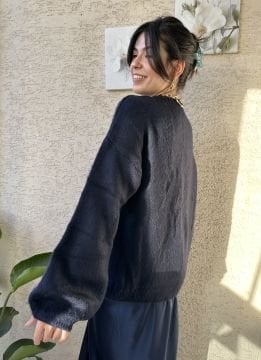 Lacivert Yumoş Balon Kol Kazak