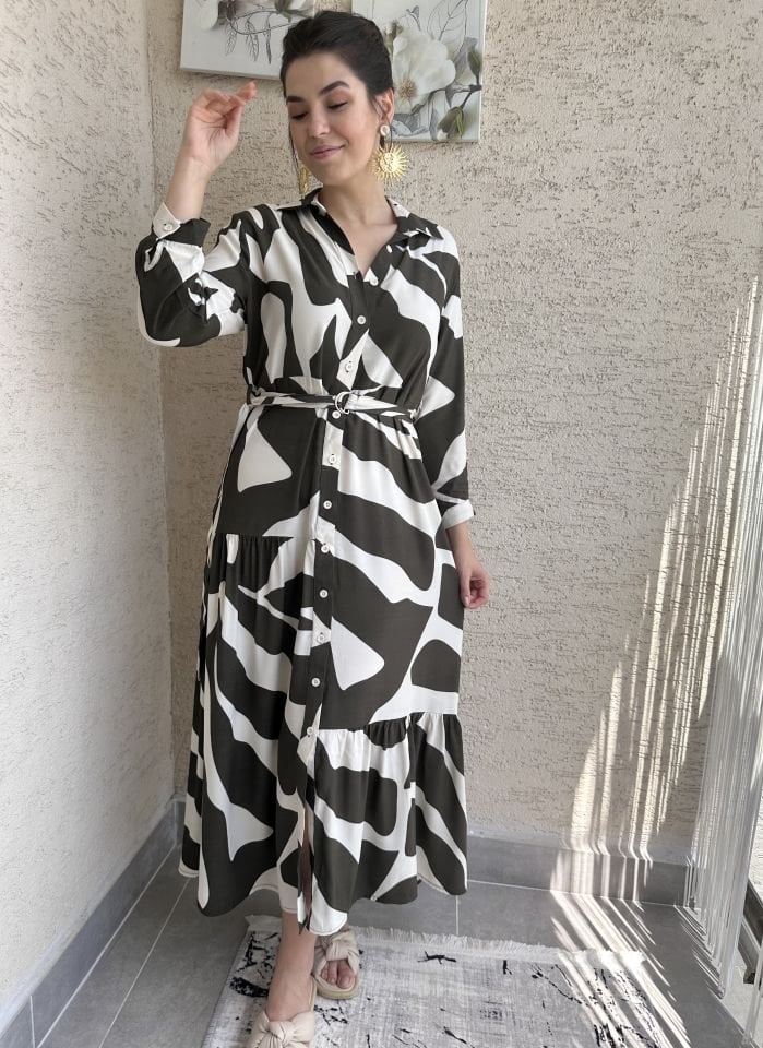 ZR Zebra Desenli Maksi Elbise