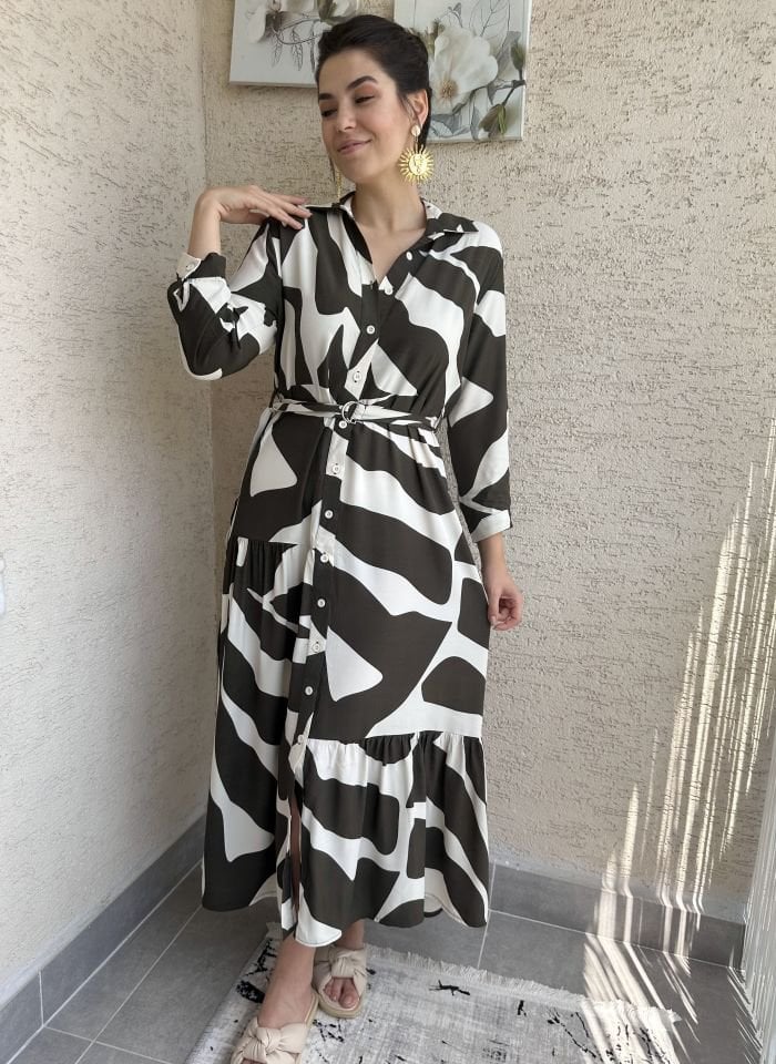 ZR Zebra Desenli Maksi Elbise