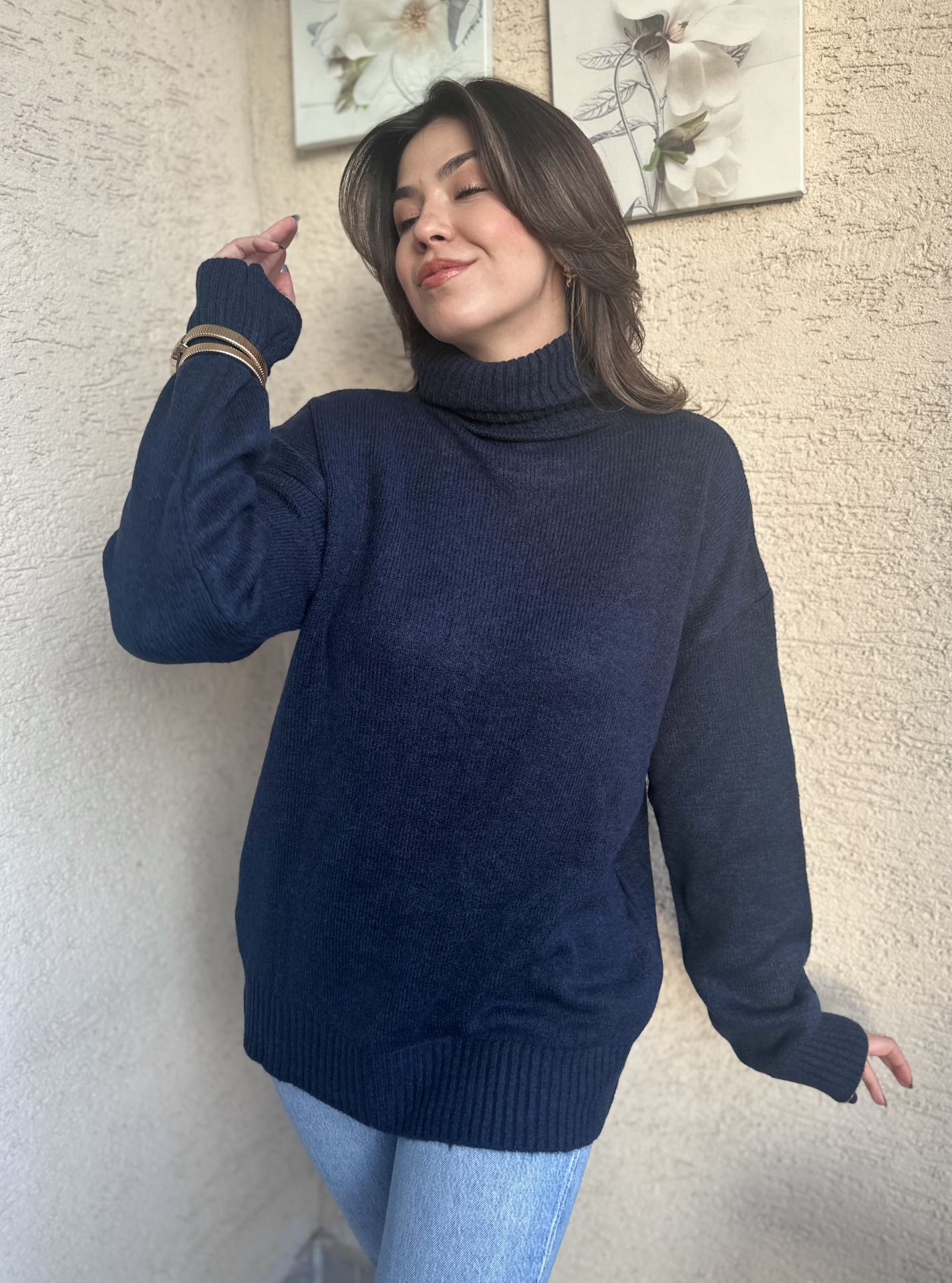 Boğazlı Lacivert Triko Kazak