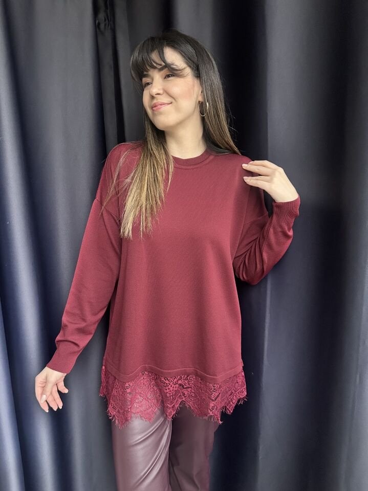 Bordo Dantelli Merserize Triko
