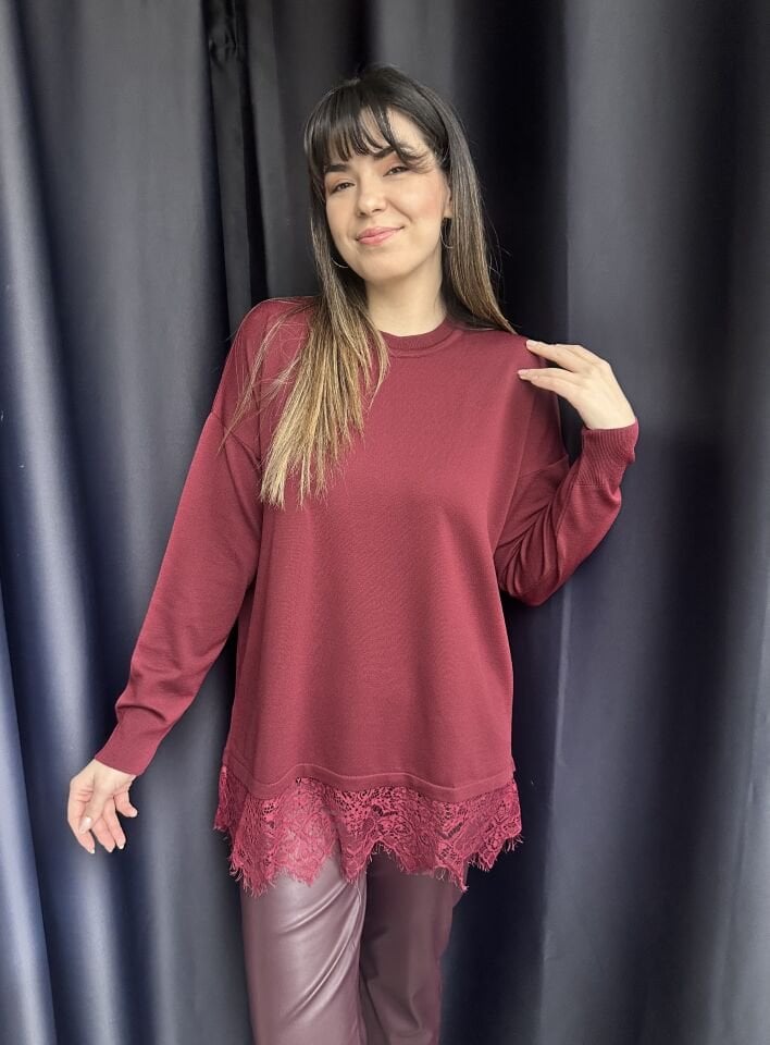 Bordo Dantelli Merserize Triko