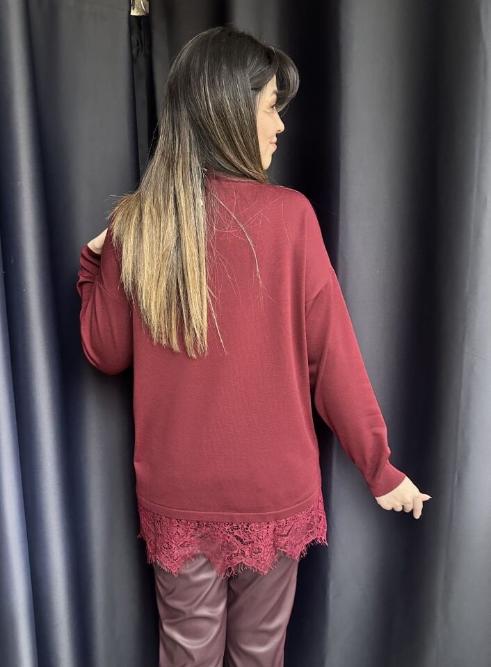 Bordo Dantelli Merserize Triko