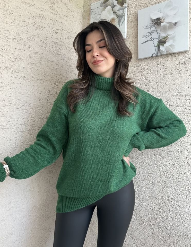 Boğazlı Benetton Yeşili Triko Kazak