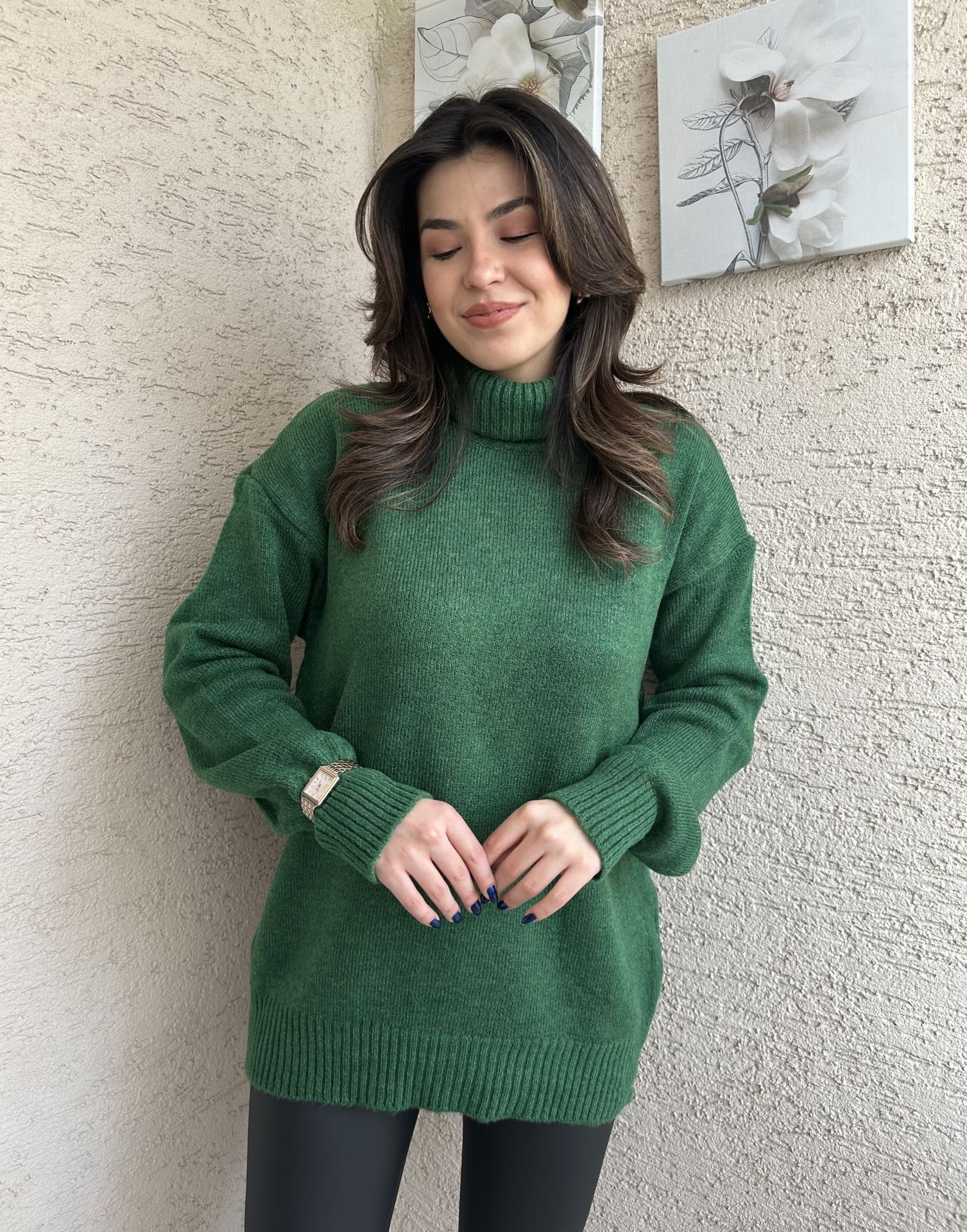 Boğazlı Benetton Yeşili Triko Kazak