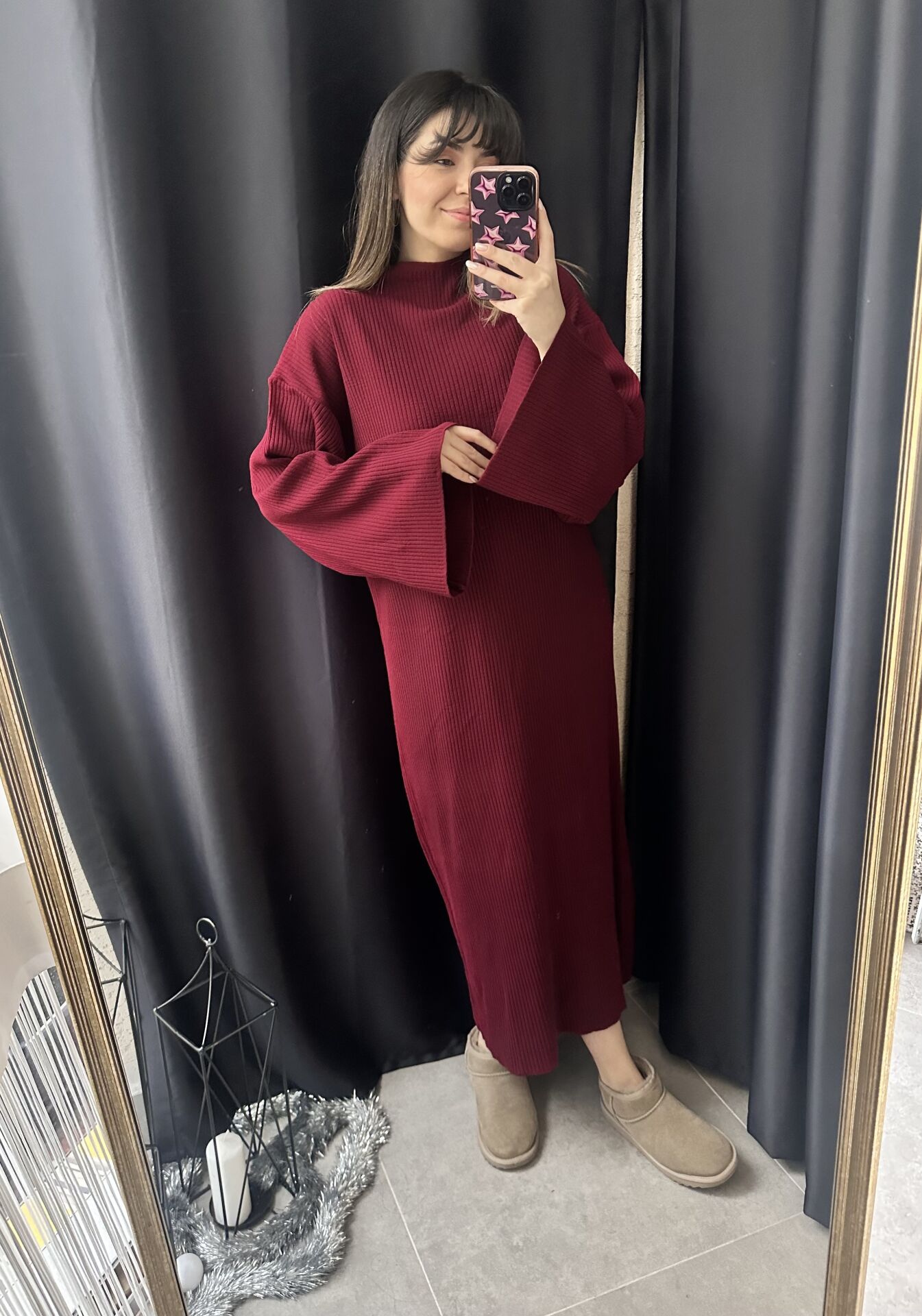 Bordo Fitilli Salaş Elbise