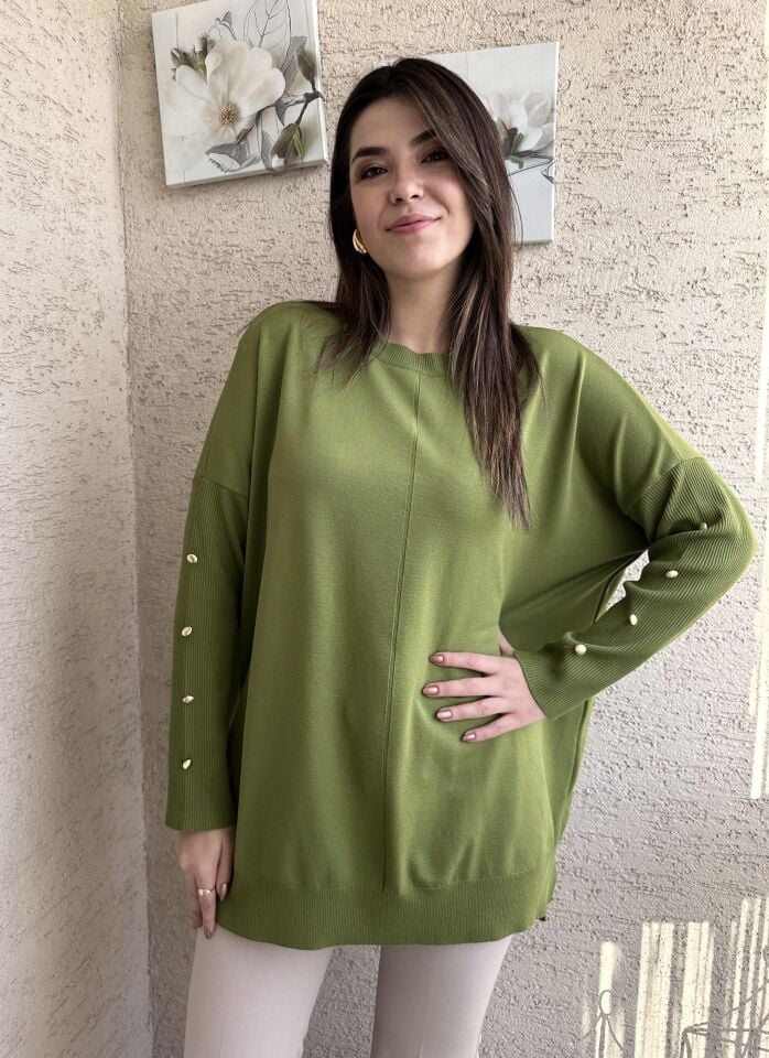 Haki Gold Düğmeli Merserize Triko