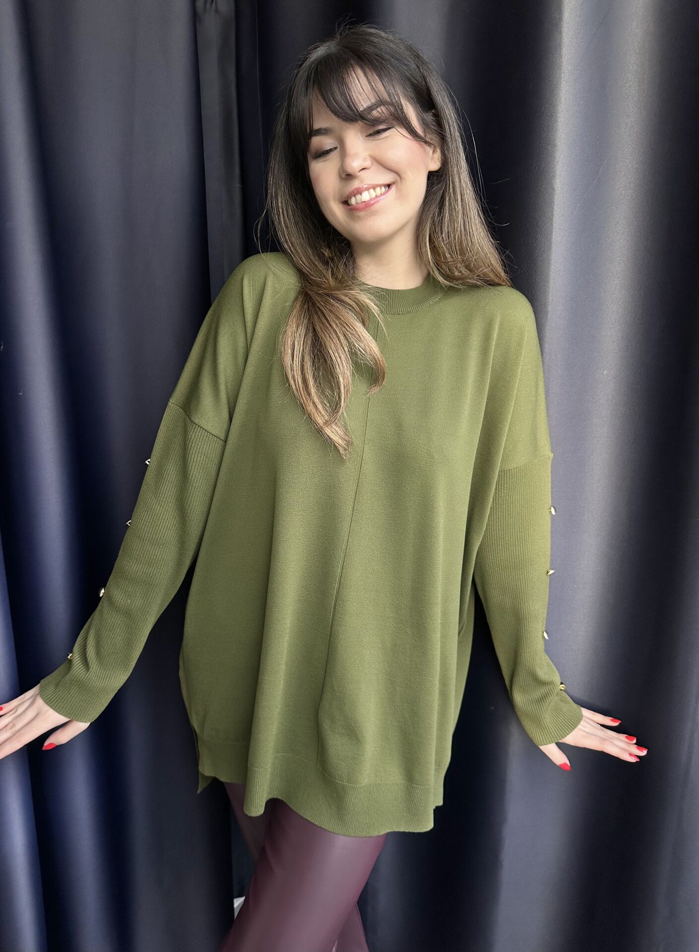 Haki Gold Düğmeli Merserize Triko