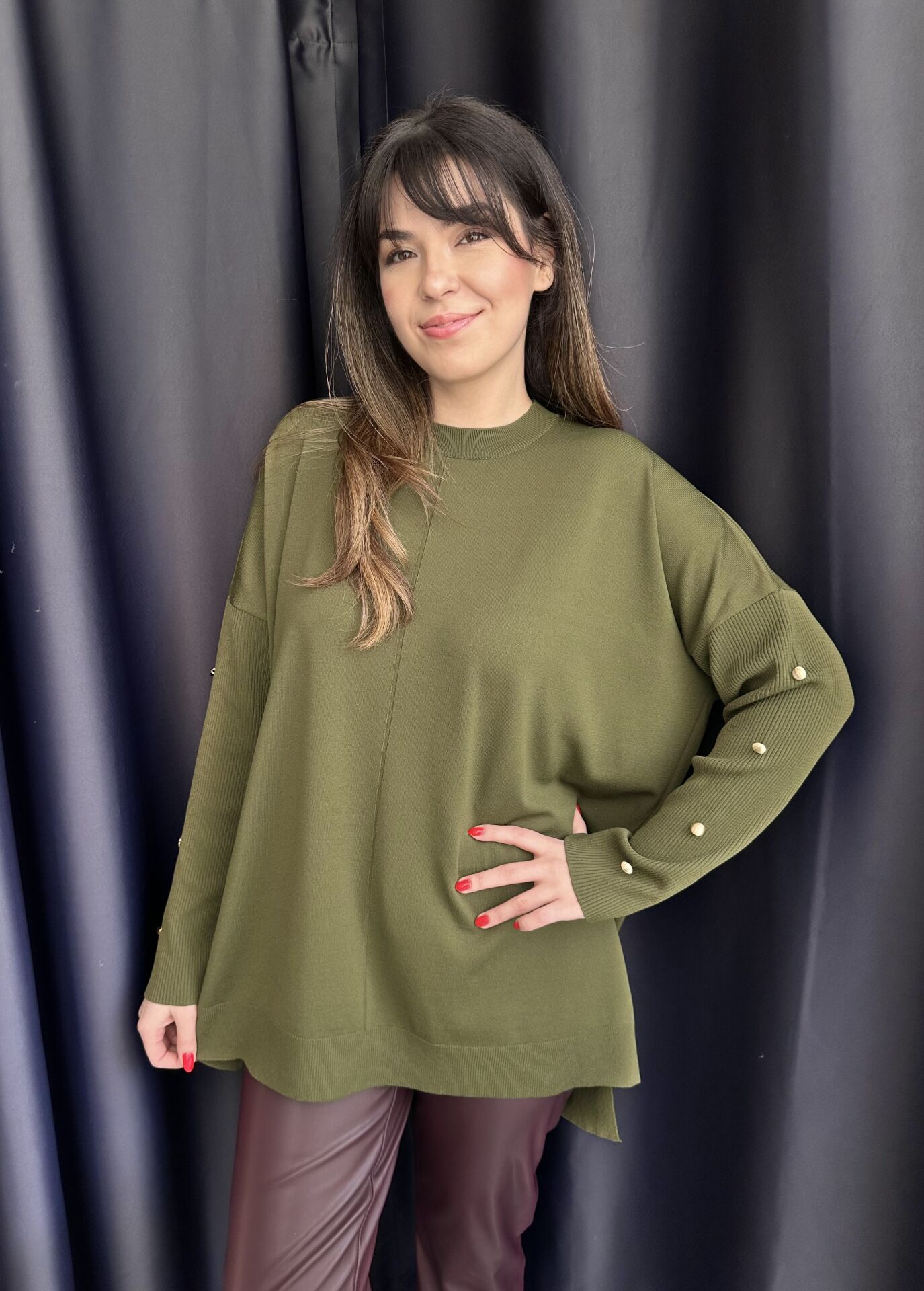 Haki Gold Düğmeli Merserize Triko