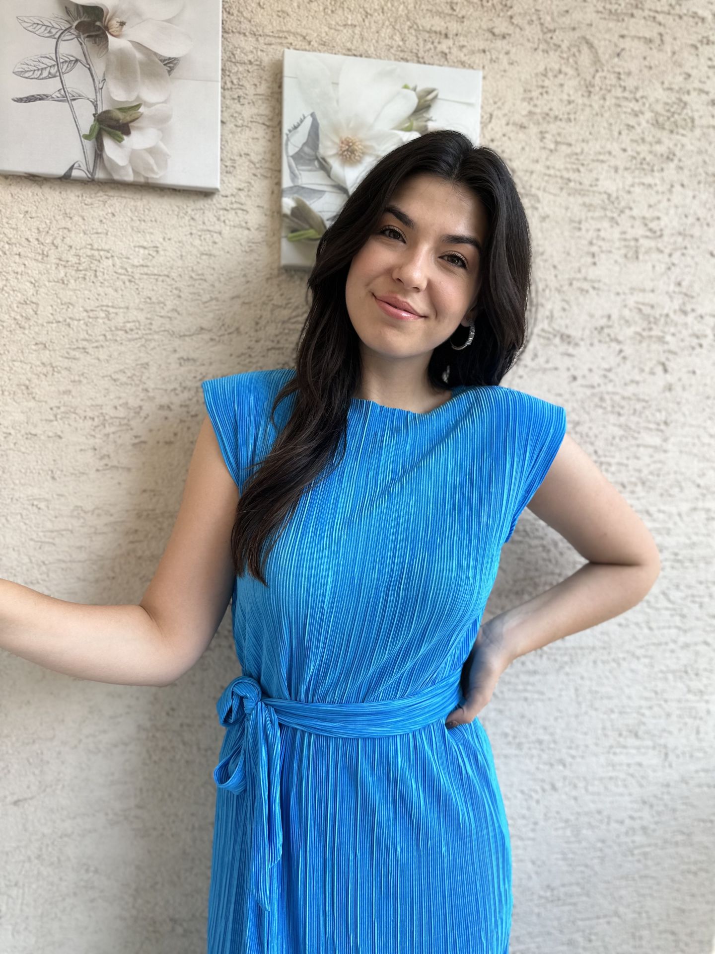 Mavi Vatkalı Piliseli Elbise