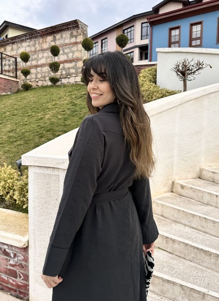 Supra Siyah Kuşaklı Gömlek Elbise