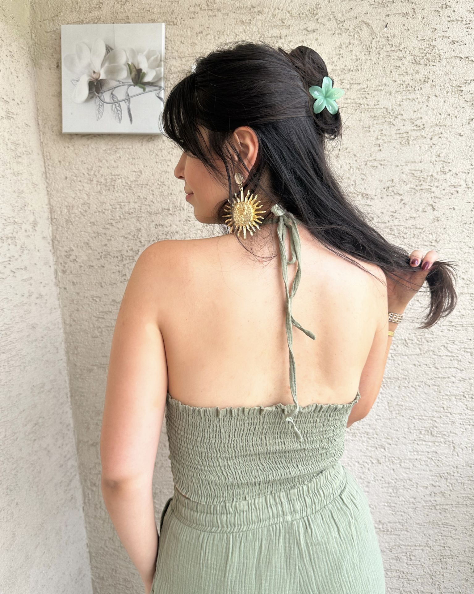 Haki Yeşili Müslin Bağlamalı Crop Bluz