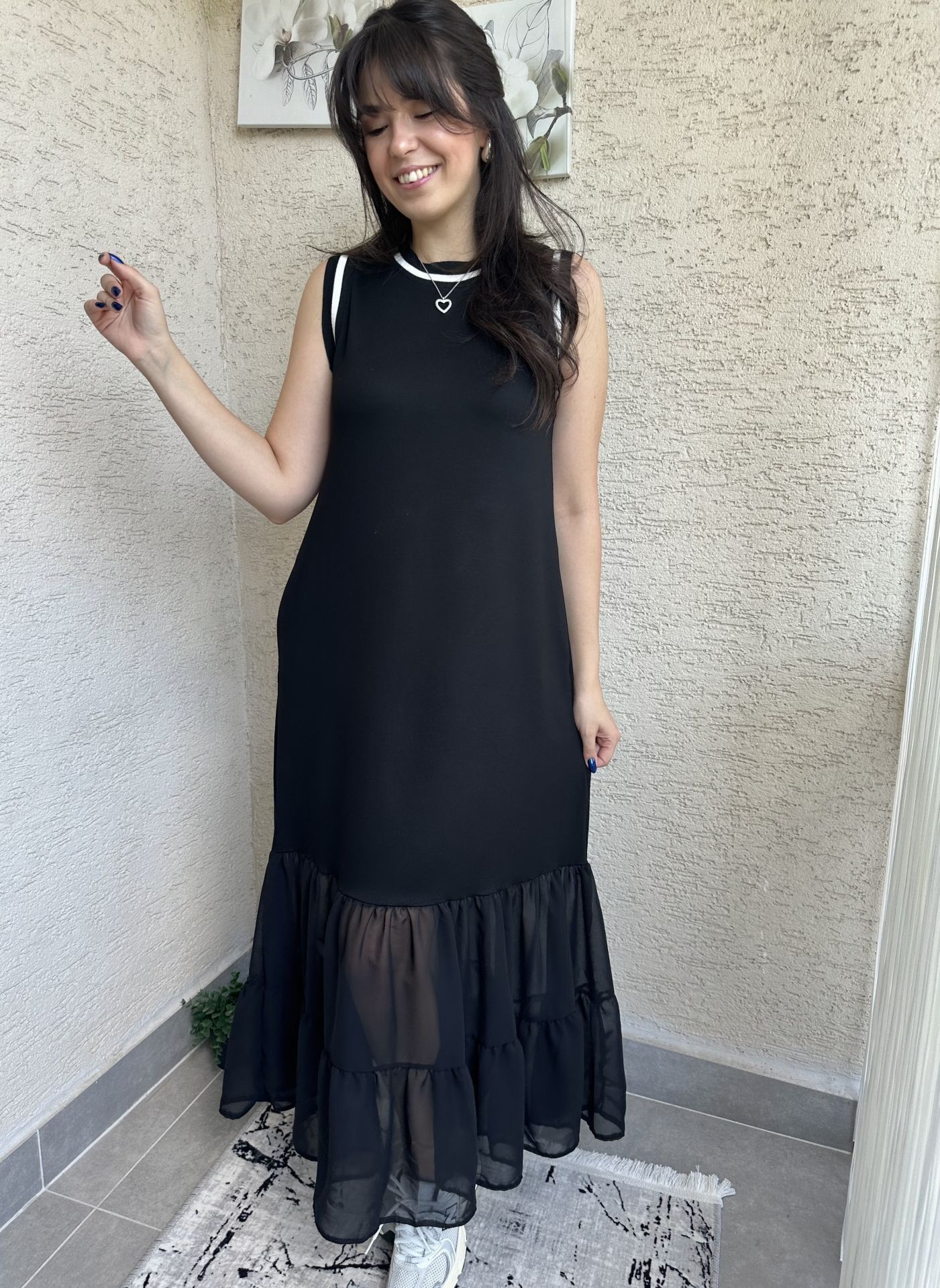 Ribanalı Siyah Modal Elbise