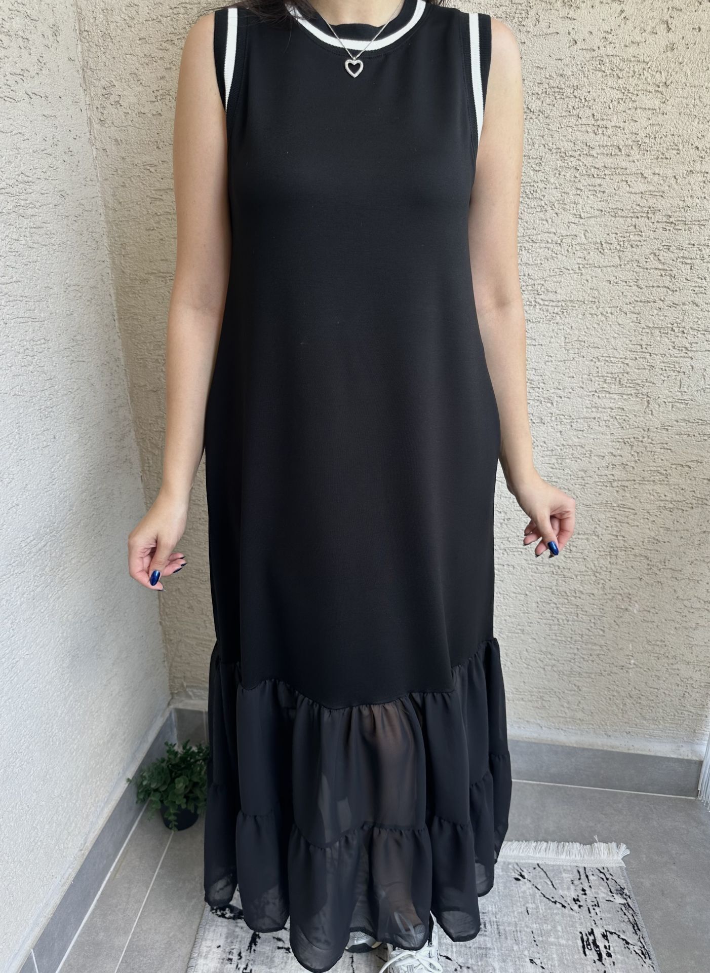 Ribanalı Siyah Modal Elbise