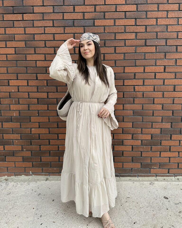 Hm Model  Crush Bej Kuşaklı Elbise