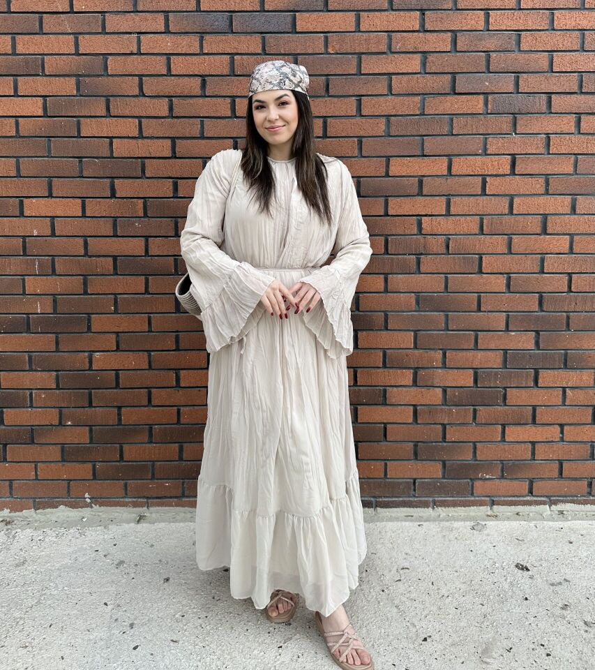 Hm Model  Crush Bej Kuşaklı Elbise