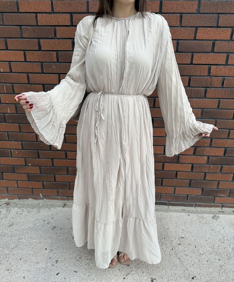 Hm Model  Crush Bej Kuşaklı Elbise