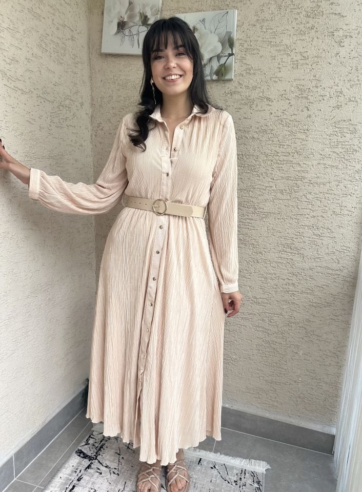 Somon Uzun Kollu Piliseli Elbise