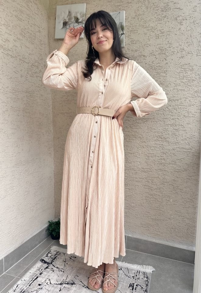 Somon Uzun Kollu Piliseli Elbise