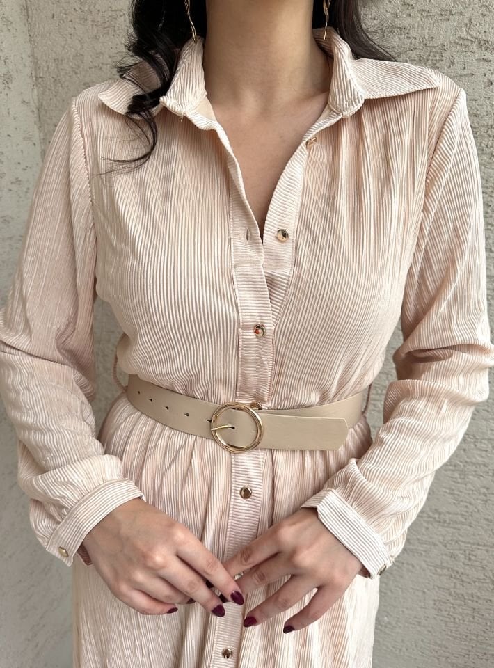 Somon Uzun Kollu Piliseli Elbise