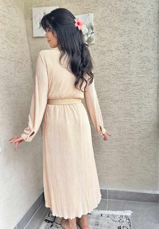 Somon Uzun Kollu Piliseli Elbise