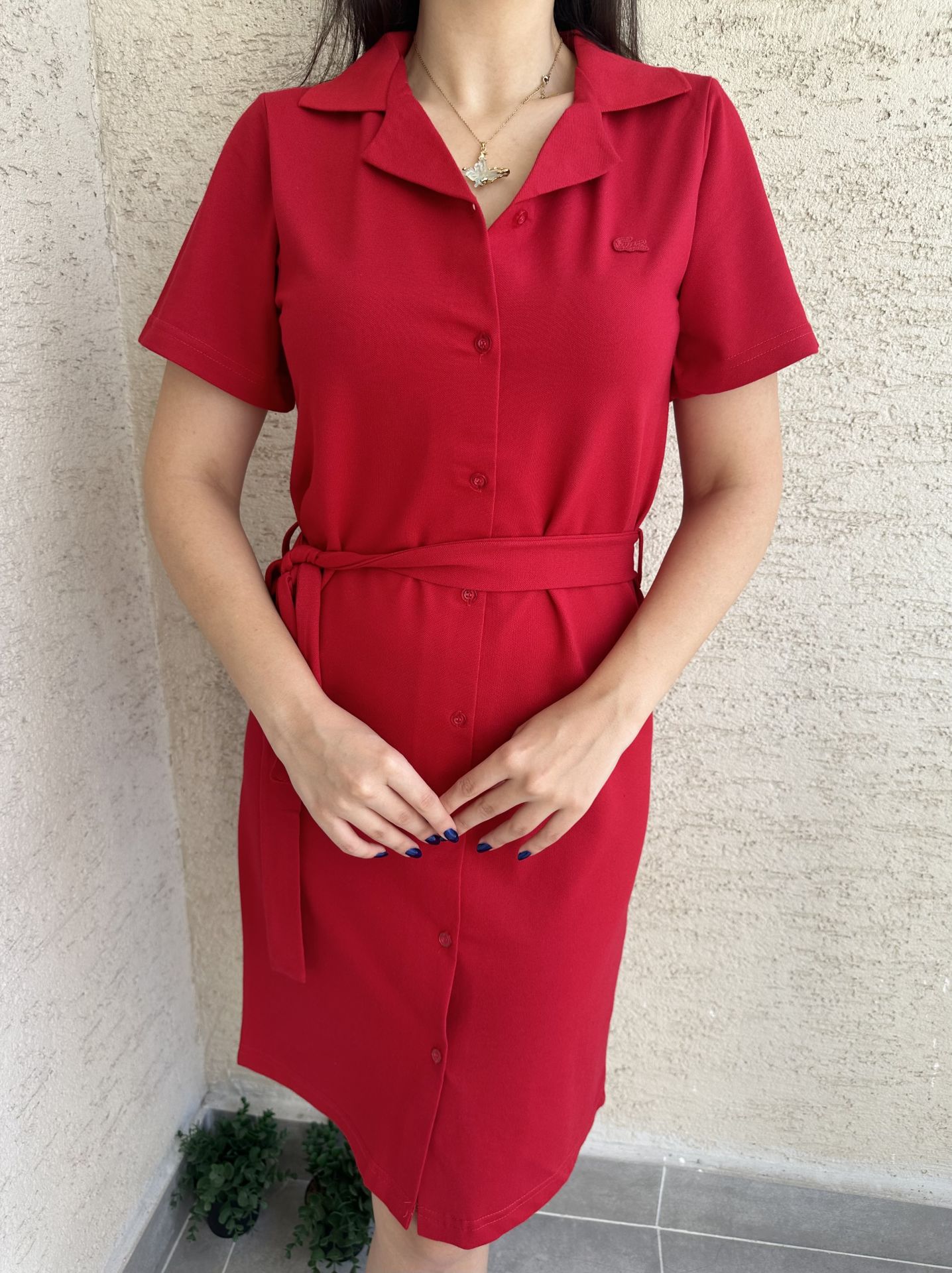 Kırmızı Lcst Kuşaklı Gömlek Elbise