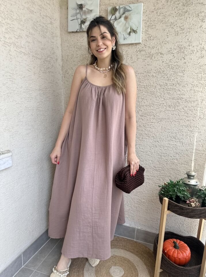 İp Askılı Müslin Vizon Elbise