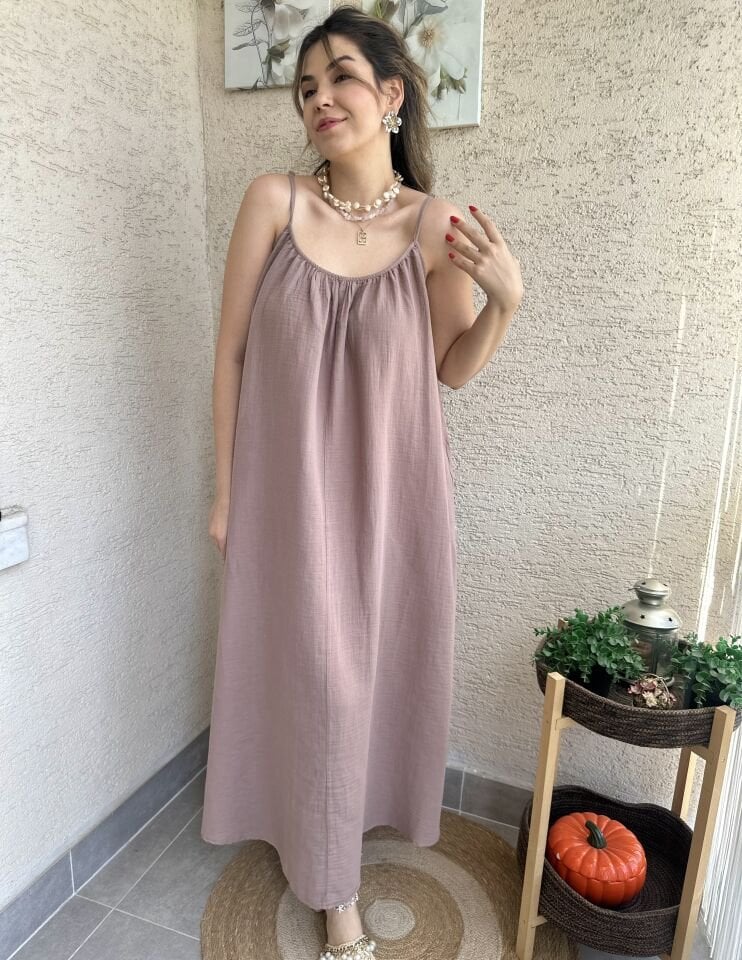 İp Askılı Müslin Vizon Elbise