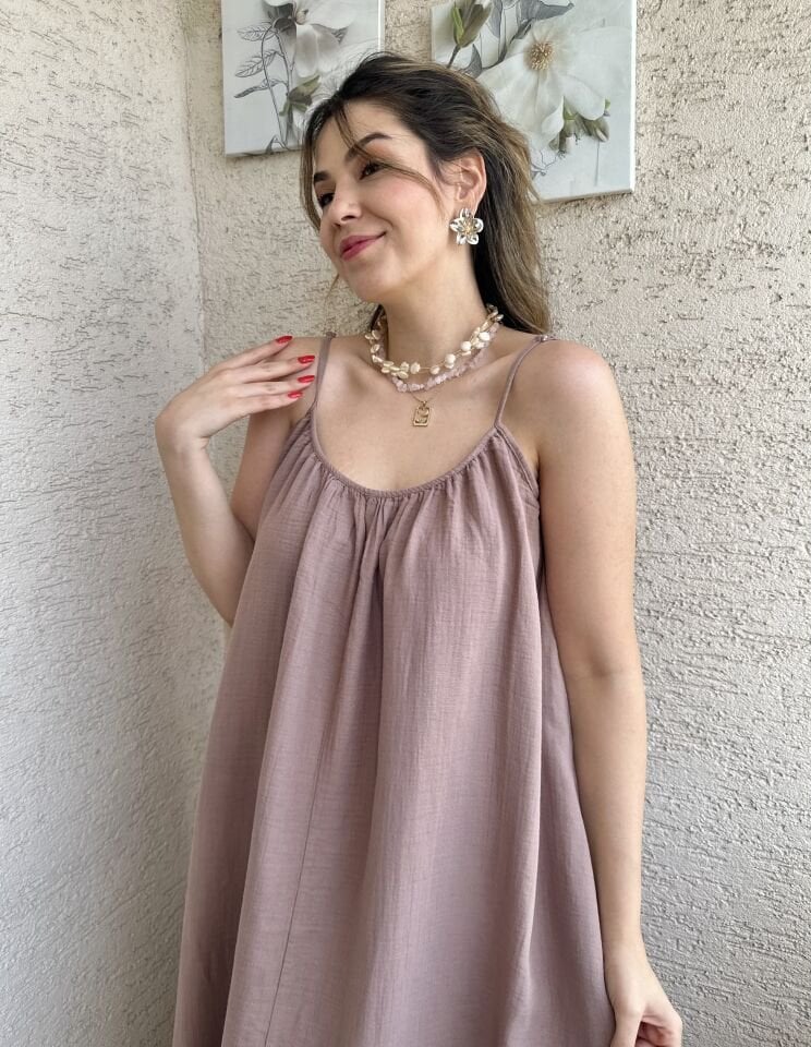 İp Askılı Müslin Vizon Elbise