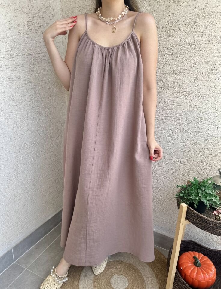 İp Askılı Müslin Vizon Elbise