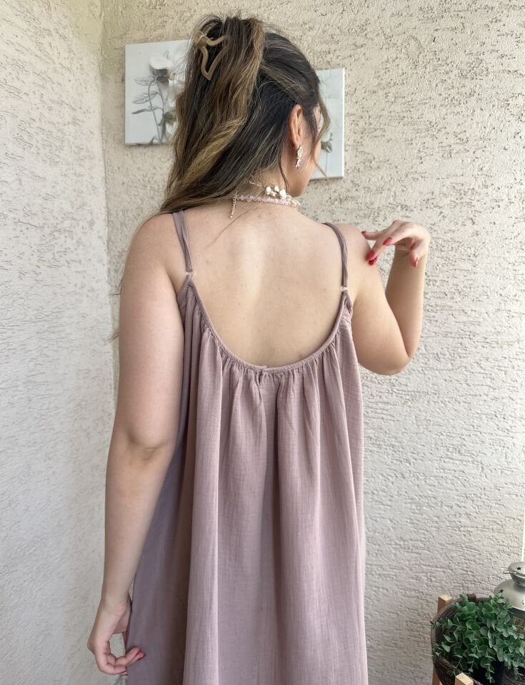 İp Askılı Müslin Vizon Elbise