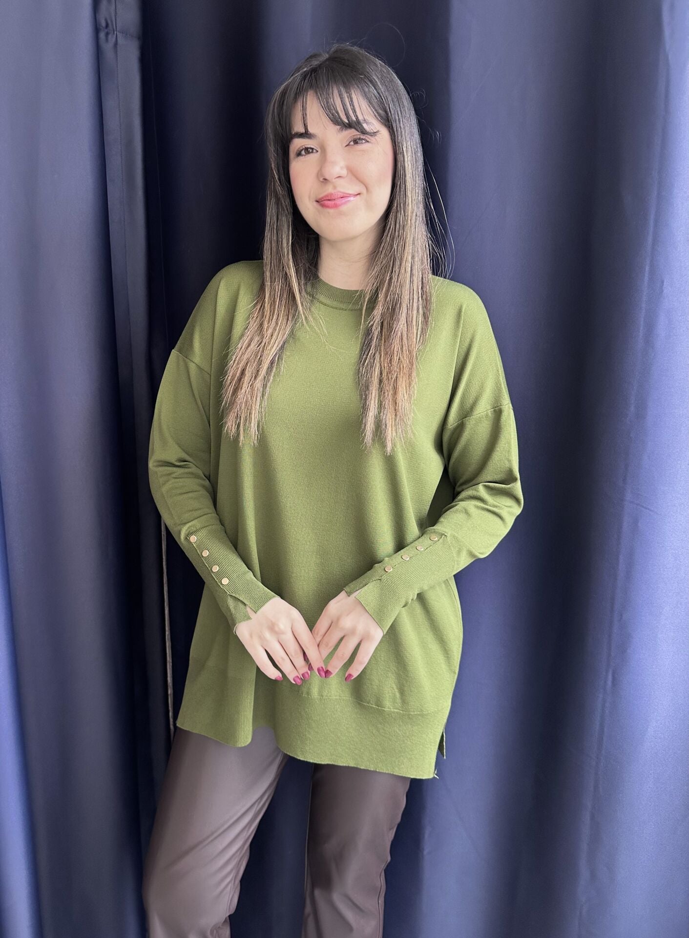 Manşeti Düğmeli Haki Merserize Triko