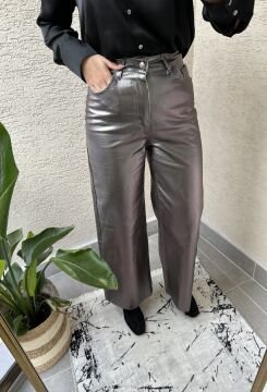 Antrasit Varaklı Wide Leg  Pantolon