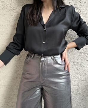 Antrasit Varaklı Wide Leg  Pantolon