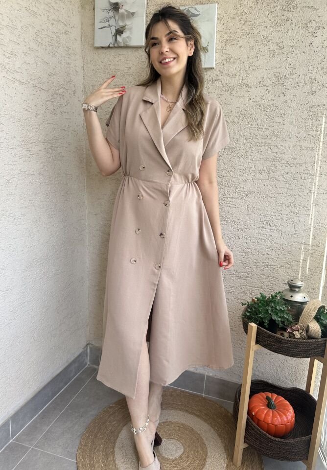 Vizon Hasır Kemerli Elbise