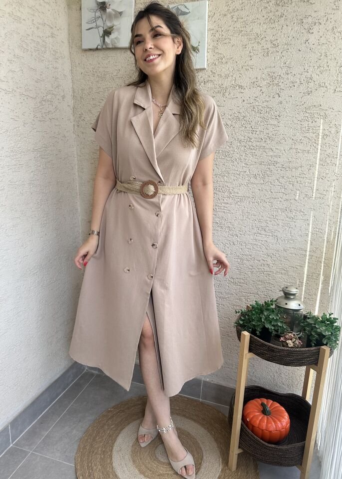 Vizon Hasır Kemerli Elbise