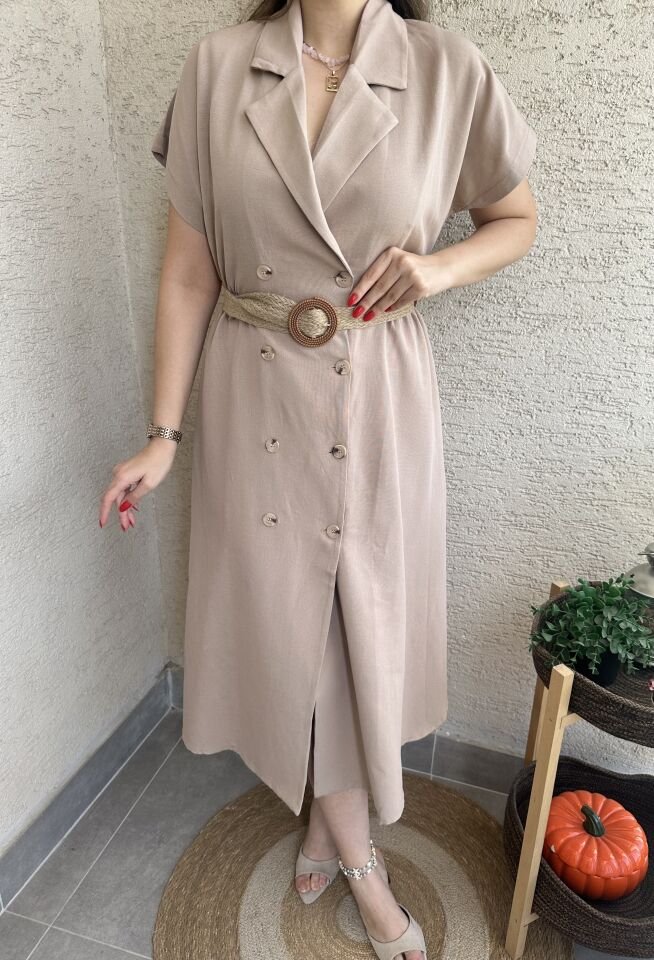 Vizon Hasır Kemerli Elbise