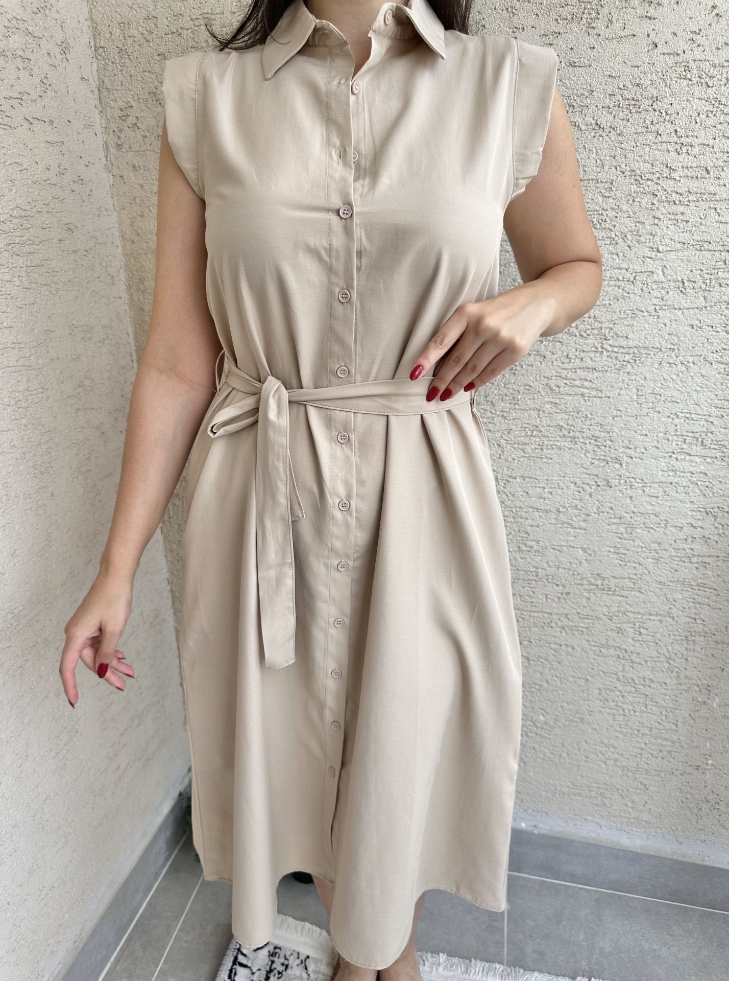 Msm Bej Kısa Kollu Elbise