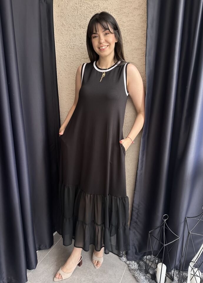 Ribanalı Siyah Modal Elbise