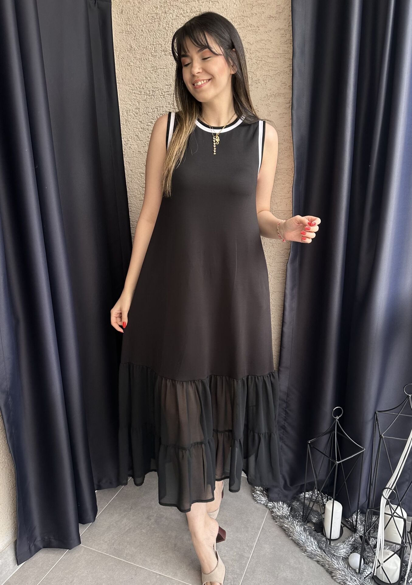 Ribanalı Siyah Modal Elbise