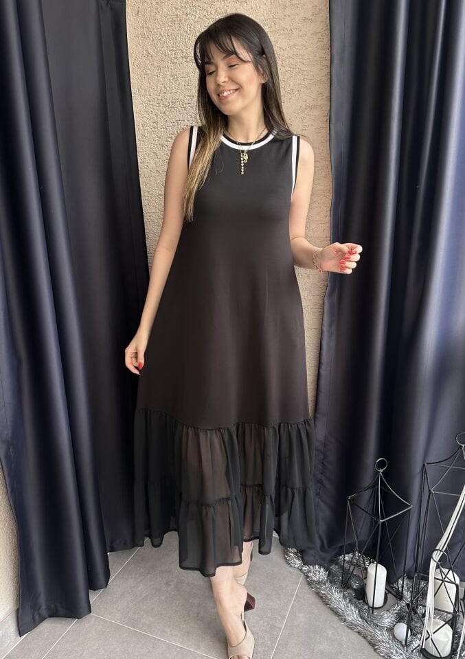 Ribanalı Siyah Modal Elbise