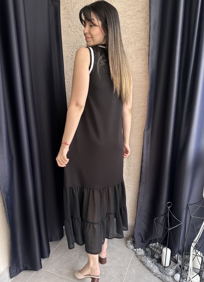 Ribanalı Siyah Modal Elbise